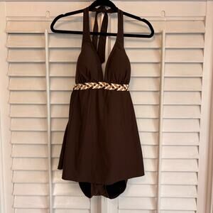 White Stag Brown Braided One Piece Swimsuit Size Large‎